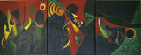 Gruppierung 1980-E (1983-15 1983-14 1983-19) Acryl Leinwand (70x180 cm)